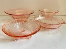 Group of Vintage Pink Glass Serving Bowls