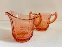 Vintage Pink Glass Creamer and Sugar Bowl