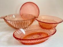 Group of Vintage Pink Glass Serving Bowls