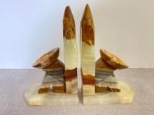 Set of Vintage Alabaster Onyx Bookends