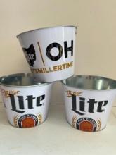 Set of 3 Miller Lite Metal Beer Buckets
