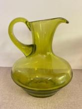 Hand Blown Applied Handle Glass Pitcher