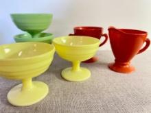 Mixed Group of Vintage Hazel Atlas Glass Cup with Creamer and Sugar Bowl