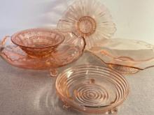 Group of Vintage Pink Glass Serving Dishes