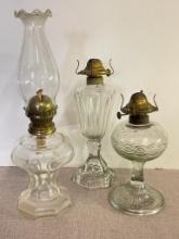 Group of 3 Clear Glass Oil Lamps