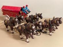 Vintage Cast Iron Budweiser Clydesdales with Wagon