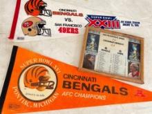 1988 and 1981 Season Super Bowl Pennants and Tickets from January 24th 1982