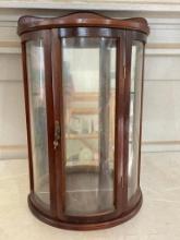 Small Wood Curved Glass Curio/ China Cabinet