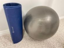 Exercise Ball and Gaiam Yoga Mat
