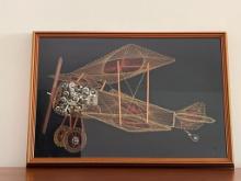 Framed Vintage MCM Wire Art Bi Plane
