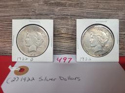 (2) 1922 Silver Dollars