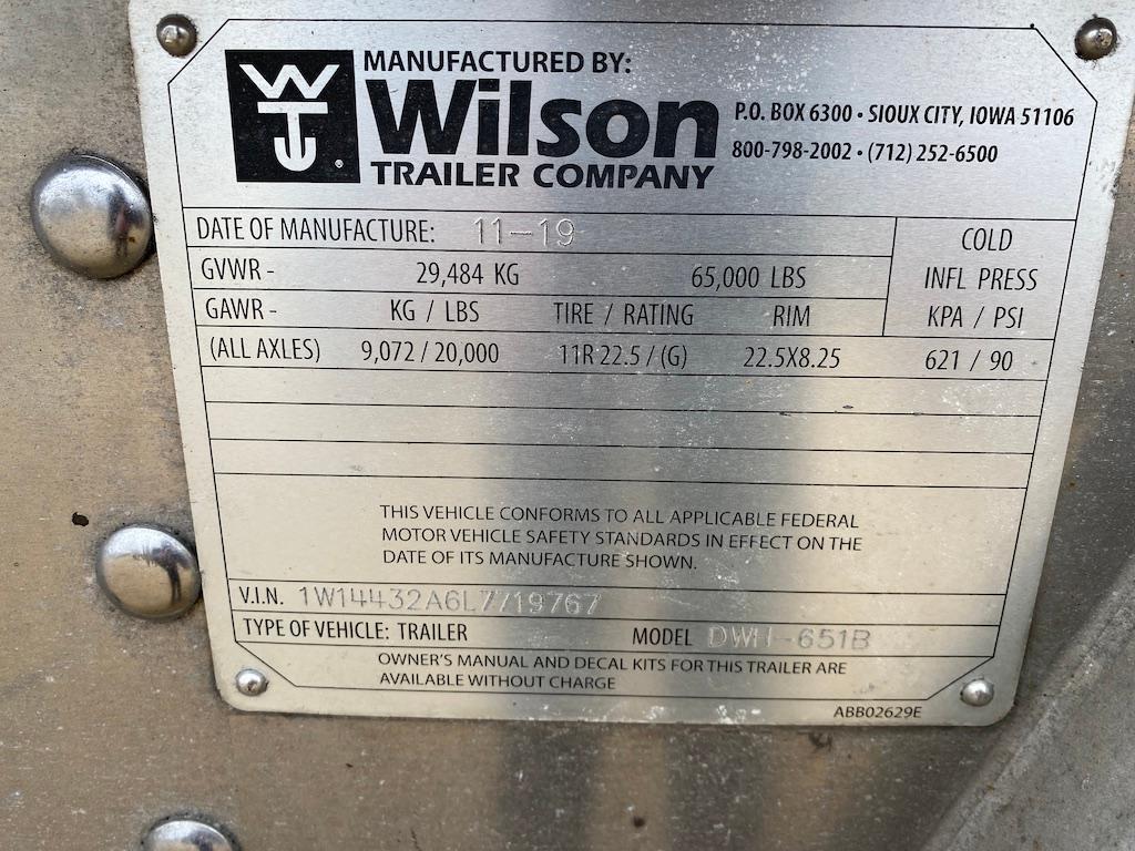 2020 Wilson DWH-651B Grain Trailer