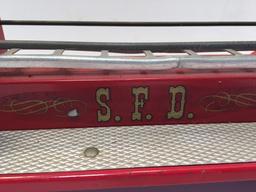 Vintage STRUCTO pressed metal SFD ladder tractor/trailer fire truck