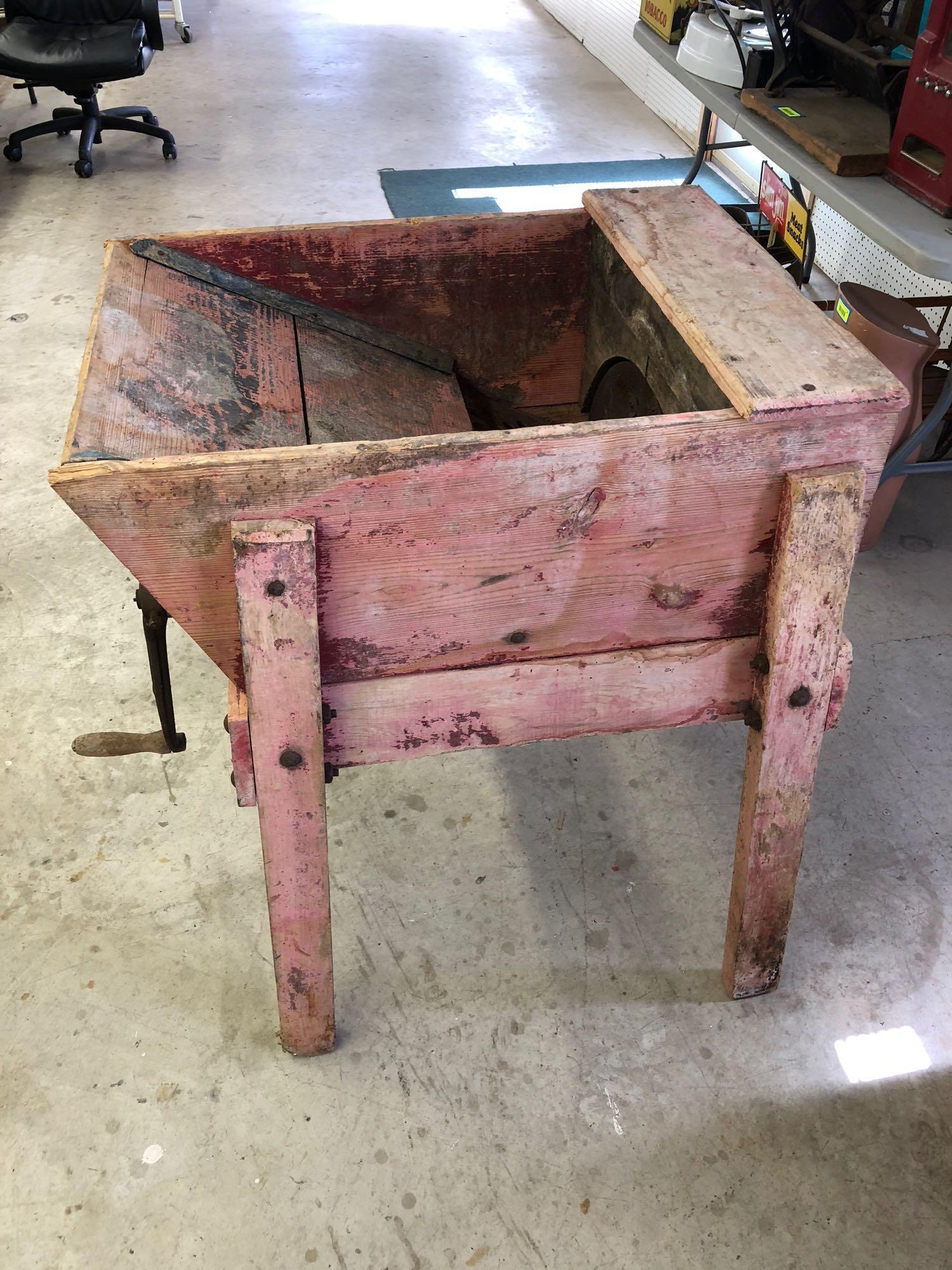 Vintage wooden floor corn/food grinder