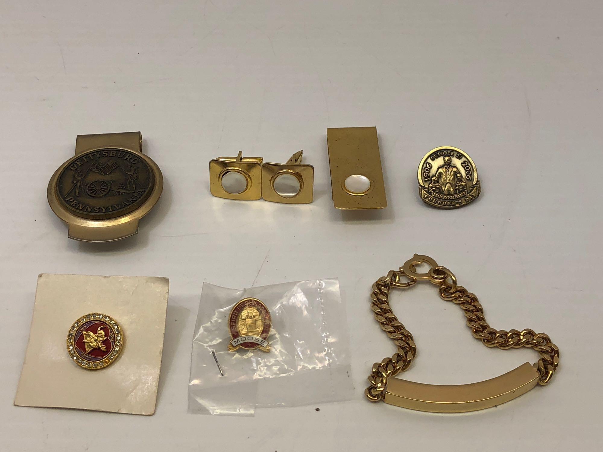 Costume jewlery(Cufflinks, money clips, pins, bracelet)