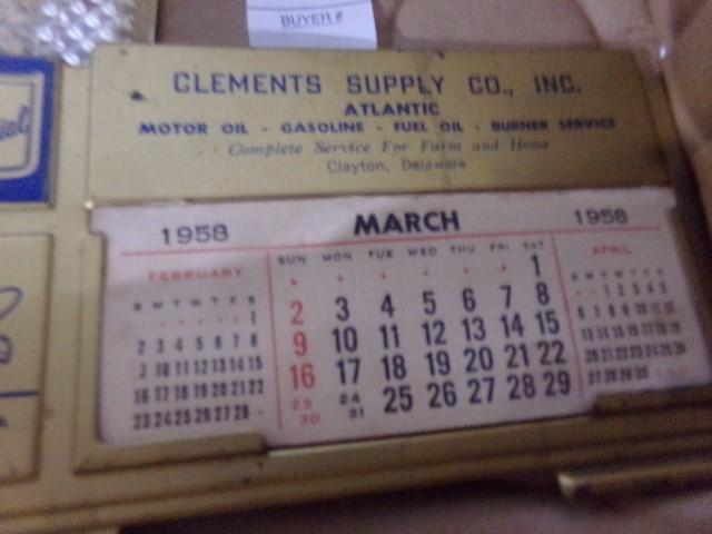 BOX OF ADVERTISING CALANDERS AND THERMOMETERS 1950S