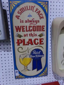 A SMILIN FACE PABST BLUE RIBBON ON BOARD 23  X 11