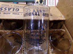 BOX OF NATIONAL BEER GLASSES IN ORIGINAL BOX APPROXIMATELY 12