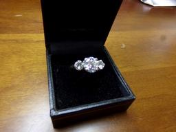 LADIES 3 DIAMOND RING 14K YELLOW GOLD 2.5 MM HALF ROUND SHANK WITH CENTER B