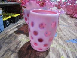 4 PC PINK OPALESCENT 3 FLUTED VASES AND 1 CUP