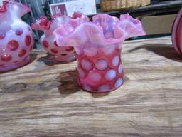 4 PC PINK OPALESCENT 3 FLUTED VASES AND 1 CUP