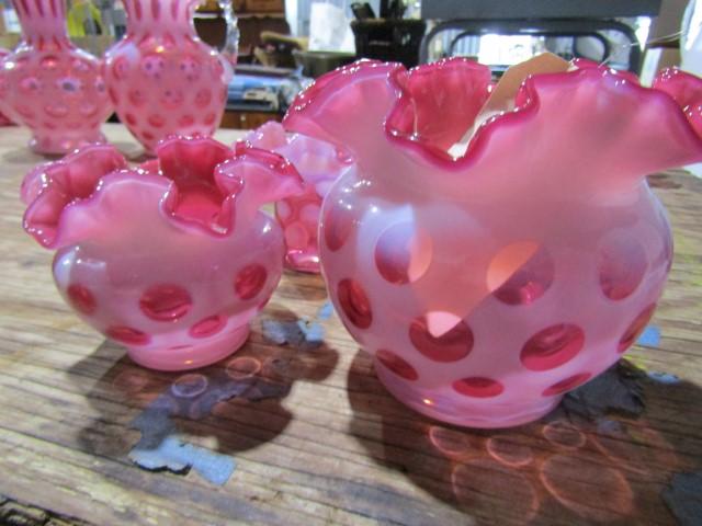 4 PC PINK OPALESCENT 3 FLUTED VASES AND 1 CUP