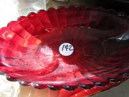 TABLE LOT WITH SMALL WASHBOWL AND PITCHER RED SERVING BOWL SALAD DISHES AND