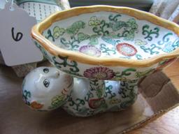 COLLECTION ORIENTAL STYLE MONKEY BOWLS VASES AND BISCUIT JAR