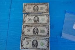 4 $100 FEDERAL RESERVE NOTES PAY ON DEMAND SERIES 1934 A AND ONE SERIES 193