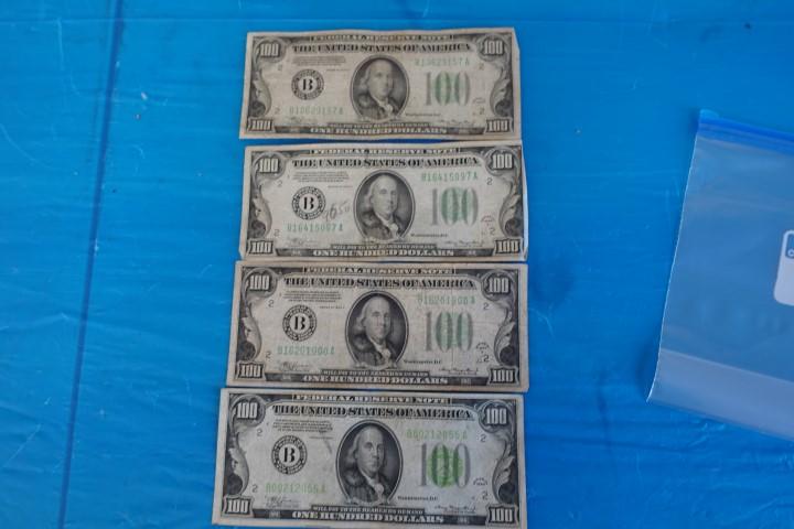 4 $100 FEDERAL RESERVE NOTES PAY ON DEMAND SERIES 1934 A AND ONE SERIES 193