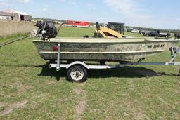 #1808 1989 LOWE BOAT 14' LONG 22" SIDE WALLS KOHLER COMMAND PRO 27 MUD MOTO