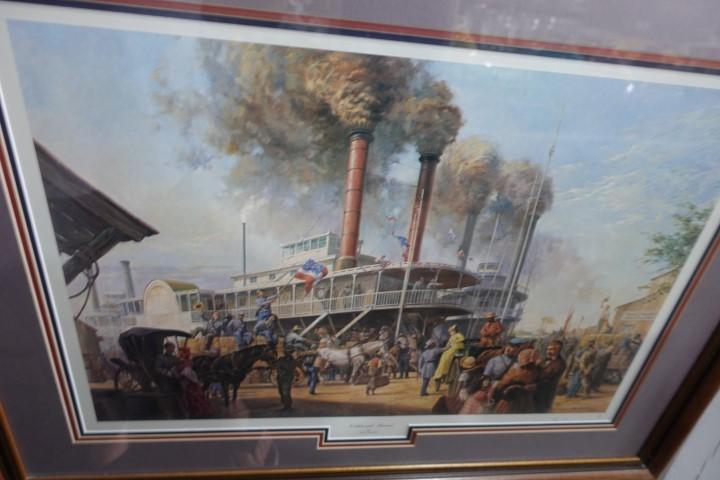 FRAMED UNDER GLASS PRINT NORTH BOUND STEAMER BY ALLAN FEARNLEY 35 X 27