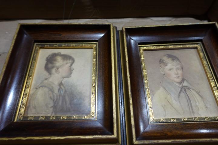 PAIR OF ANTIQUE CHILDREN PRINTS FROM BOSTON FRAMED UNDER GLASS 8 INCH X 6 I