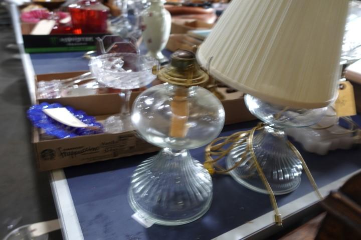 ANTIQUE OIL LAMP AND CONVERTED OIL LAMP CLEAR GLASS