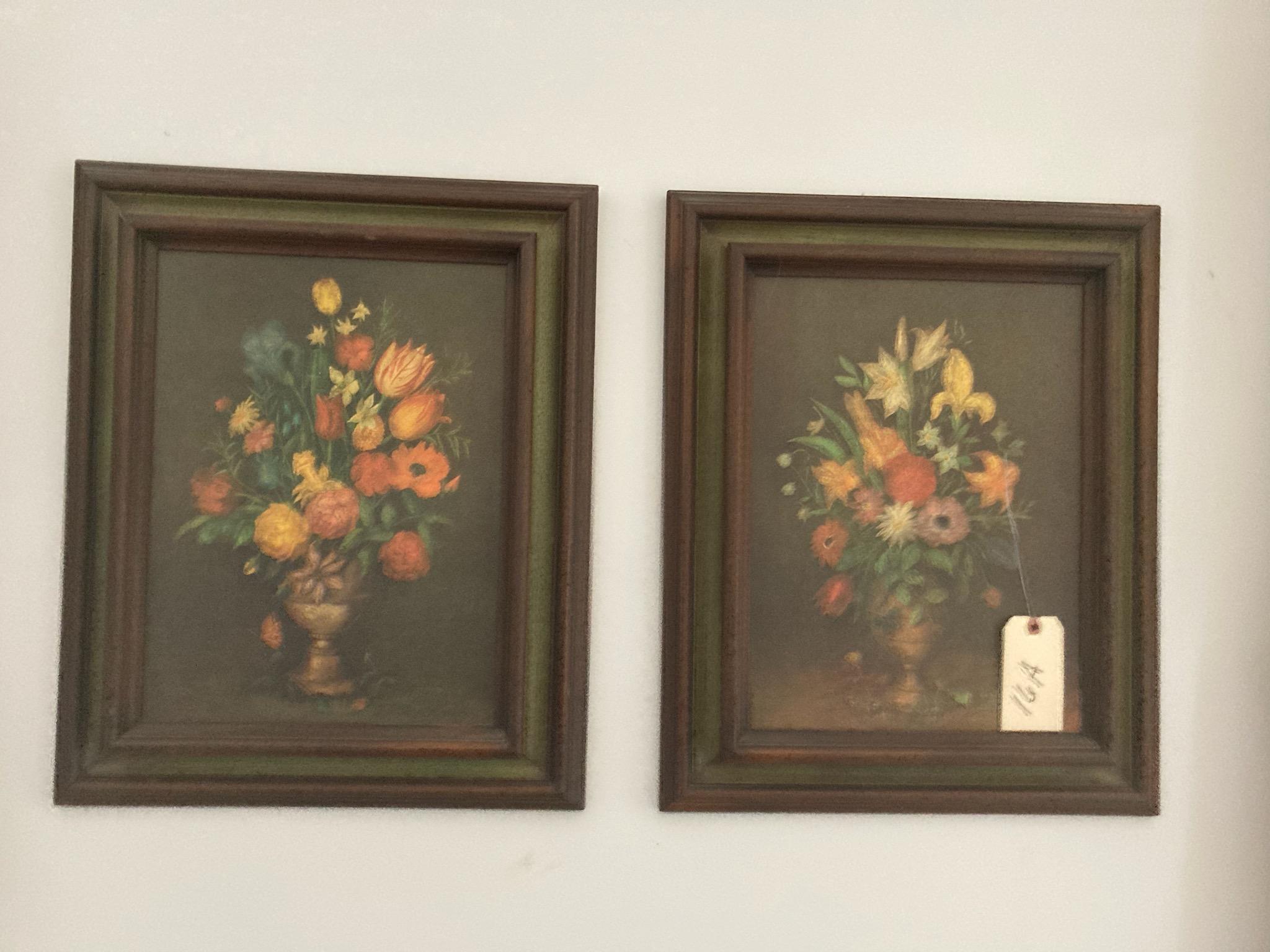 PAIR OF FLORAL IN DARK WALNUT FRAMES APPROX 21 X 17 EACH