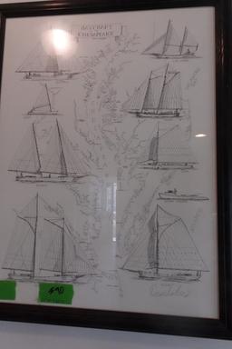 FRAMED UNDER GLASS BAY CRAFT CHESAPEAKE APPROX 26 INCH