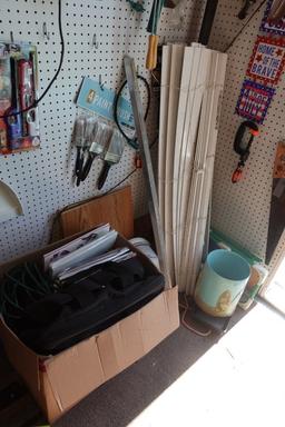 CORNER WALL LOT PAINT BRUSHES LIGHTERS SAW GLOVES BOXES AND MORE