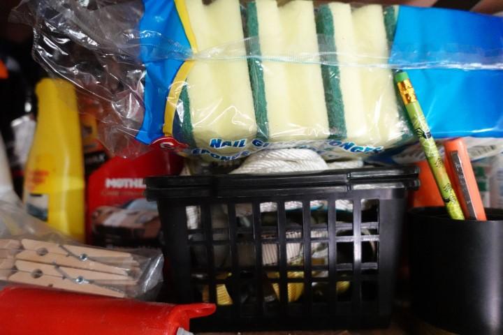 SHELF LOT INCLUDING HOLIDAY LIGHTING BUG BOMBS CAR CLEANING SUPPLIES AND MO