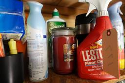 SHELF LOT INCLUDING HOLIDAY LIGHTING BUG BOMBS CAR CLEANING SUPPLIES AND MO