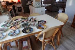 RATTAN KITCHEN TABLE WITH 6 MATCHING CHAIRS