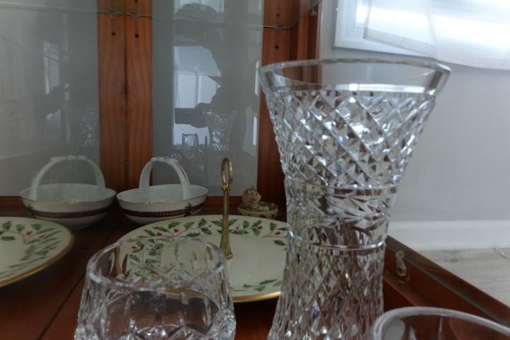 SHELF LOT CUT AND PRESSED GLASS AND LENOX HOLIDAY DISH