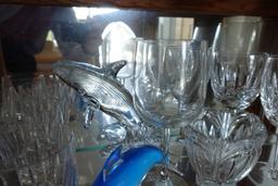 CONTENTS OF CABINET INCLUDING ICE BUCKETS STEMWARE GLASSES AND COVERED SERV