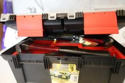 TOOL BOX FULL OF TOOLS INCLUDING HAMMERS SCREW DRIVERS PLIERS DRILL BITS AL