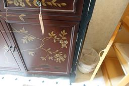 HAND PAINTED CONSOLE CHEST WITH 2 DRAWERS AND 2 DOORS WITH CONTENTS 41 X 11