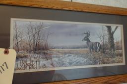 FRAMED UNDER GLASS PRINT BUCK IN FIELD 12 X 20