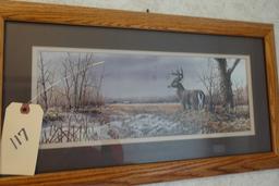 FRAMED UNDER GLASS PRINT BUCK IN FIELD 12 X 20