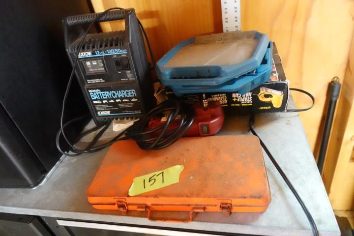 TOOL LOT BATTERY CHARGERS SOCKETS STAPLE AND NAIL GUN