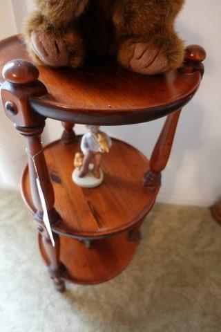 3 TIER PIE RACK WITH FIGURINES AND TEDDY BEAR