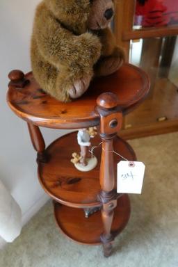 3 TIER PIE RACK WITH FIGURINES AND TEDDY BEAR