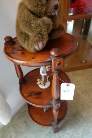 3 TIER PIE RACK WITH FIGURINES AND TEDDY BEAR